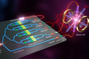 Konseptuell skisse som viser hvordan en fotonisk brikke kan levere alle de lasersignalene som trengs i forbindelse med atom-inferometer.