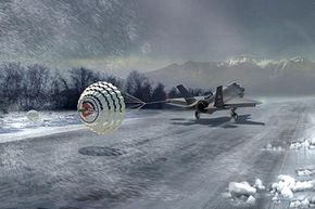 Bremseskjermen er nødvendig for å kunne operere kampflyene med is- og snødekte rullebaner og i kraftig vind. <i>Foto: Lockheed Martin</i>