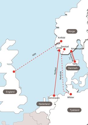 Gir systemstøtteNye kabler: Norge har fire kraftkabler til Danmark og en til Nederland, og Olje- og energidepartementet ga nylig Statnett konsesjon til å bygge kabel til England og Tyskland.