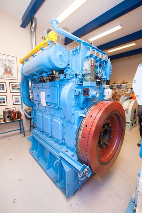 Bergen Engines&#039; museum viser frem en testutgave av K-gass-motoren som ble kjørt på koksgass i Mo i Rana i 1986 og 1987. <i>Bilde: Marius Valle</i>