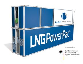 LNG Power Pack. Skal løftes om bord i containerskip når de kommer til kai og forsyne det med &quot;ren&quot; landstrøm, produsert med LNG-motorer og dermed uten utslipp av svovel og partikler og 80 prosent mindre NOX enn fra dieselmotorer.