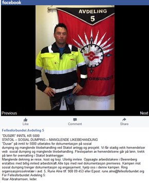 Fellesforbundets avdeling 5 utlover dusør for bevis på sosial dumping i Statoil. <i>Foto: Skjermdump/Facebook</i>