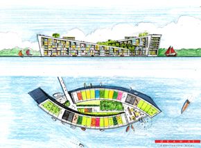 Løsning i Drammensfjorden?: Store konstruksjoner i form av flytende øyer er et av konseptene Eidos Eiendomsutvikling vil vurdere der det er for dypt for utfyllinger i Fjordbyen i Buskerud. <i>Foto: Tom Wike/Økaw Arkitekter</i>