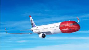 A321LR slik det vil se ut i Norwegians farger. <i>Bilde:  Norwegian</i>