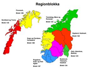 Regionblokka: NRKs behov for distriktssendinger deler opp Norge i syv som bruker frem ulike frekvenser. <i>Foto: NKOM</i>
