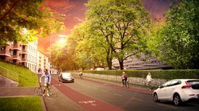 Slik ønsker Oslo kommune at sykkelveiene i byen skal være. De lager sine egne standarder. Illustrasjonen forestiller Åkebergveien. <i>Foto: Oslo kommune</i>