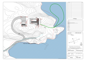 Denne situasjonsplanen viser hvordan varmepumpesløyfen går ut i Dalsfjorden og tilbake til huset. <i>Foto: Håvard Korsvoll</i>