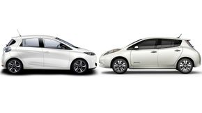 Første generasjon Renault Zoe og Nissan Leaf. <i>Bilde: Renault/Nissan</i>