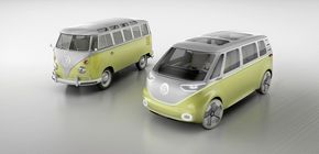 Konseptet I.D. Buzz er inspirert av Volkswagen Type 2, som ble introdusert for 70 år siden. Det ligger an til at denne blir satt i produksjon. <i>Foto: Volkswagen</i>
