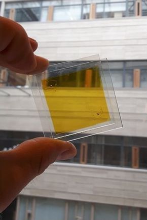 Slik kan en organisk solcelle se ut. <i>Foto: Institutt for kjemi, Fakultet for naturvitenskap, NTNU</i>
