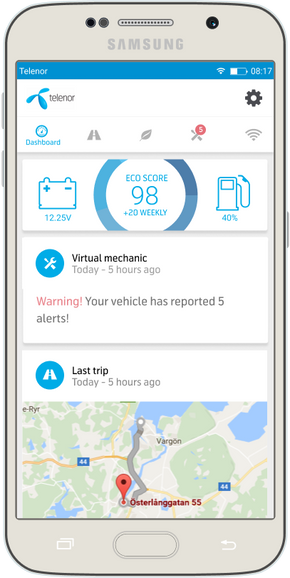 Telenors app skal danne grunnlag for et økosystem for tingenes internett rundt bilen. <i>Foto: Telenor</i>