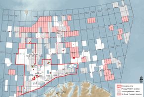 24. konsesjonsrunde konsentrerte seg for det aller meste om områder i Barentshavet, merket rosa. <i>Bilde:  Olje- og energidepartementet</i>