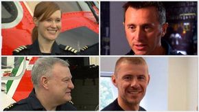 Kaptein Dara Fitzpatrick ble funnet og omkom senere, mens kaptein Mark Duffy og redningsmennene Paul Ormsby og Ciarán Smith fortsatt er savnet. <i>Foto: Irish Coast Guard</i>