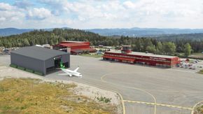 Hangaren blir 19 meter høy, 60 meter lang og 43 meter bred. Cirka slik skal det se ut ved Geireryggen til sommeren. <i>Foto: Illustrasjon</i>