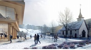 Slik har vinnerbidraget illustrert det nye campuset på vinteren. <i>Foto: Koht Arkitekter</i>
