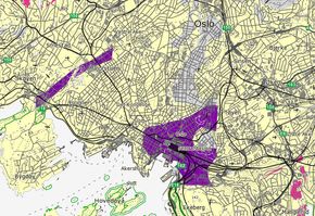 Et område i Oslo sentrum har svært høyt utslipp av radongass fra alunskifer. Skiferen som ble tatt ut i forbindelse med utgraving av Oslo sentralstasjon er lagt i spesielle deponier. <i>Foto: Norges geologiske undersøkelse</i>