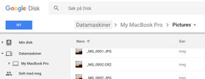 Filer du har sikkerhetskopiert blir tilgjengelig på Google Drive, via nettleseren.