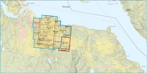 Kartutsnittet viser hvor Fensfeltet ligger, I Nome kommune i Telemark. REE Minerals har rettighetene nederst til høyre, markert med rødt. Innenfor området markert med blå strek har Fen Minerals og samarbeidspartnerne rettigheter til å utvinne mineraler. <i>Foto: Illustrasjon</i>