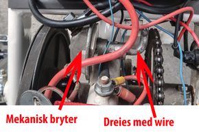 Sykkelmotoren kobles ut og inn med en wire som trekker i en mekanisk vippebryter. <i>Foto:  ORV</i>