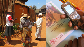 Bildet er fra hjelpearbeid på Madagaskar, hvor sykdomstilfeller rapporteres inn via mobiltelefon. <i>Bilde:  Røde Kors</i>