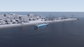 Det er plass til 120 containere på MV Yara Birkeland. <i>Foto:  Yara/Kongsberg Maritime</i>