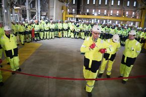 Daværende olje- og energiminister Tord Lien da han åpnet Goliat i april 2016. Foto: Eirik Helland Urke <i>Bilde:  Tormod Haugstad</i>