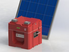 Batteriet kan lades opp ved hjelp av for eksempel et solcellepanel. <i>Foto:  Alessandro Medici/Power-Blox</i>