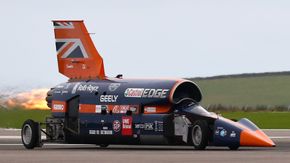 Bloodhound SSC på den første høyhastighetstestingen med etterbrenner på EJ200-motoren. <i>Foto:  Tom McCarthy</i>