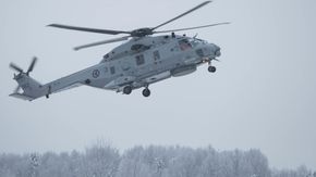 NH90 «Step-B» i fregattversjon lander på Kjeller 22. januar 2018. <i>Bilde:  Eirik Helland Urke</i>