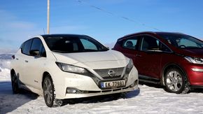 Nissan Leaf 2 har varmepumpe, og minst reduksjon  rekkevidde. <i>Foto:  Per Erlien Dalløkken</i>