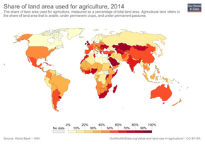 Svært mye av det dyrkbare landarealet er allerede utnyttet til matproduksjon. Skulle verden gå over til økologisk matproduksjon vill vi måtte dyrke opp mye mer eller redusere mengden mat. <i>Illustrasjon:  World Bank</i>