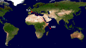 Mellom Toulouse og Seychellene er det cirka 4.750 nautiske mil.