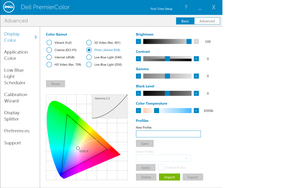 Med Dell PremierColor-programmet kan du endre fargeprofiler og fargerom for å tilpasse skjermen ulike formål.