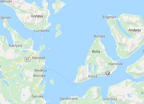 Arbeidet foregår på øya Rolla i Troms. <i>Illustrasjon:  Google Maps</i>