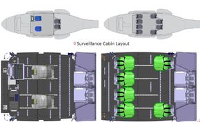 AW169 konfigurert til henholdsvis overvåking (t.v) og transport. <i>Foto: Leonardo</i>