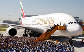 Slik så det ut da Emirates mottok sitt første A380 i 2008. <i>Foto:  Tobias Schwarz</i>