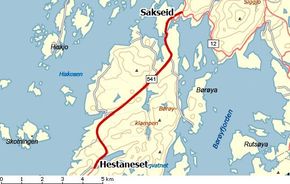 Fylkesveg 541 er hovedvegen mellom sør og nord på Bømlo. <i>Illustrasjon:  Statens vegvesen</i>