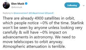 Slik svarer Space-X-sjefg Elon Musk på kritikken om at satelittene forstyrrer.