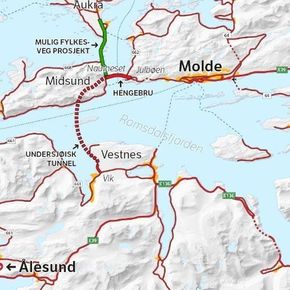 Oversiktskart over den planlagte E39-traseen. <i>Ill:  Statens vegvesen</i>
