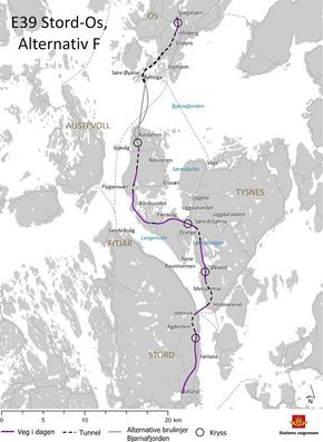 Trasé F er valgt for den kommende E39 mellom Stord og Os i Hordaland.