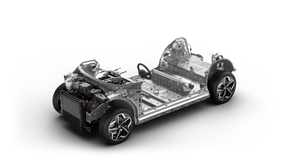 Slik er chassiset på ID.3, basert på MEB-plattformen. <i>Foto:  Volkswagen</i>