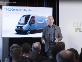– Vi vil gjøre en forskjell, sa Jeff Bezos da han presenterte den nokså saftige elbil-bestillingen. <i>Skjermbilde:  Amazon</i>