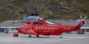 S-61N-helikopteret «Kussak» (Steinskvett), som ble anskaffet av Grønlandsfly i 1965, skal fases ut i 2020. <i>Foto: Air Greenland</i>