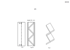 Larssen har patentert en skistav med firkantet profil (fig1) og som er innvendig forsterket med en bølge- eller sikksakk-struktur (fig.2). <i>Faksimile:  Patentstyret</i>