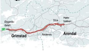  Den nye E18-strekningen mellom Arendal og Grimstad. <i>Ill:  Nye Veier</i>