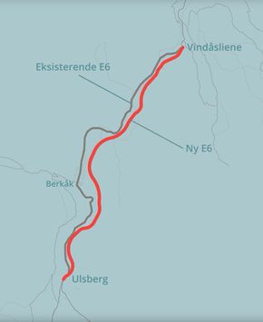 E6 Ulsberg - Vindåsliene i Trøndelag blir en nye firefelts strekning på 25 km. <i>Foto:  Nye Veier</i>
