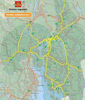 Kart over strekningene som inngår i denne rekkverkskontrakten. <i>Illustrasjon:  Statens vegvesen</i>