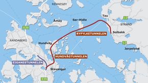 Kart over Ryfastsambandet. <i>Illustrasjon:  Statens vegvesen</i>