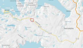 Den røde sirkelen markerer Riselva bru. <i>Illustrasjon:  Troms og Finnmark fylkeskommune</i>