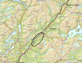 Kart over det aktuelle området i Grong kommune. <i>Illustrasjon:  Statens vegvesen</i>